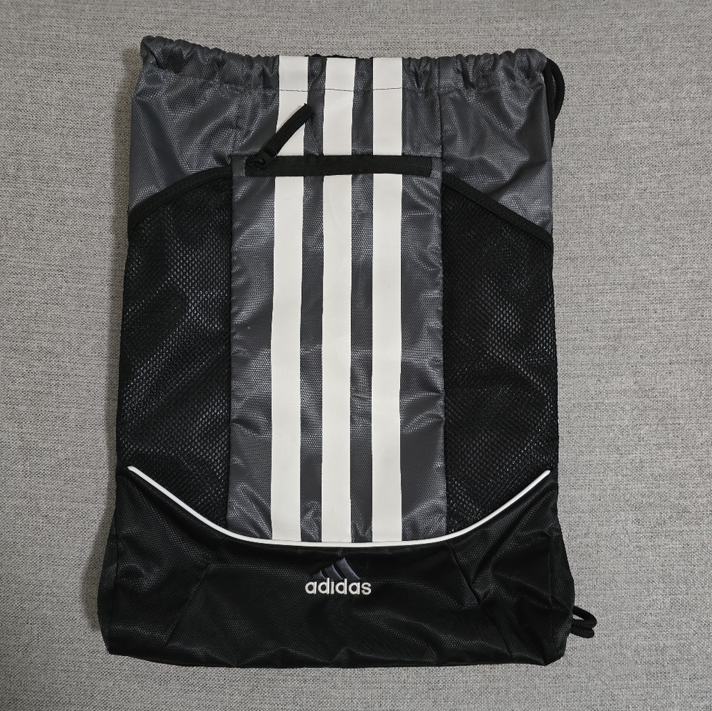 Adidas black, white and gray drawstring bag